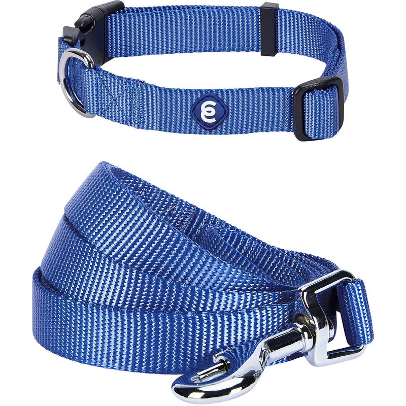 Blueberry Pet Essentials Bundle Set - Large Marina Blue Dog Collar + 4 ft x 1" Dog Leash - PawsPlanet Australia
