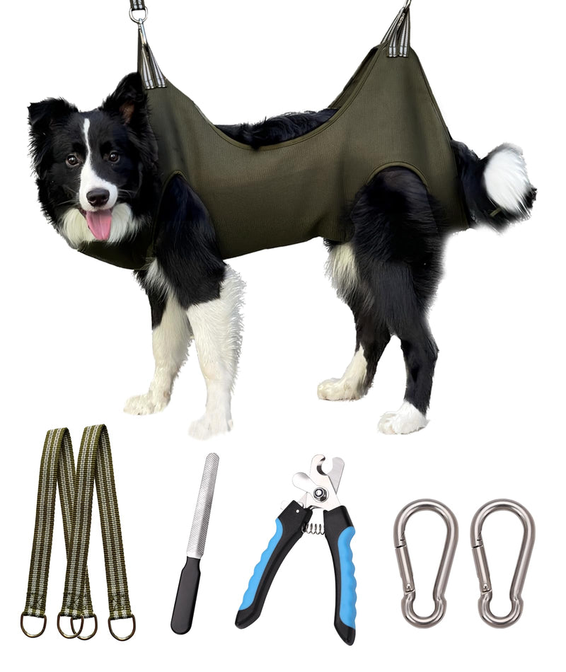 10 in 1 Dog Pet Grooming Hammock Harness with Nail Clippers, Nail File,XL Size Dog Hammock for Nail Trimm,Grooming Sling Holder Hanger Restraint for Claw Care XL/under 80LB Khaki Green - PawsPlanet Australia