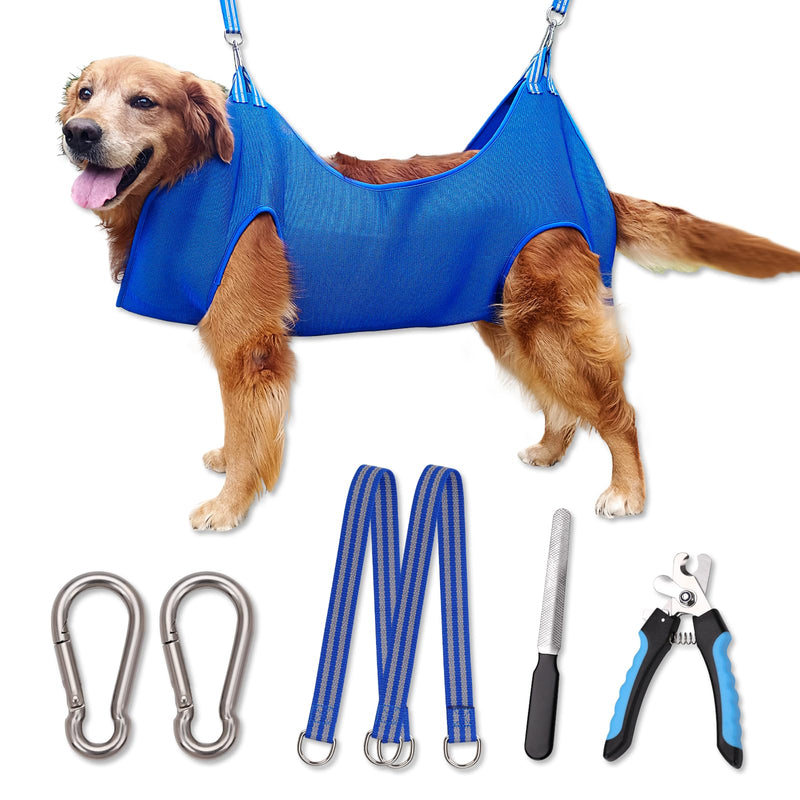 10 in 1 Pet Grooming Hammock Harness with Nail Clippers/Trimmer, Nail File, Comb,Dog Nail Hammock, Dog Grooming Sling for Nail Trimming/Clipping (XXL/Under 120lb, Blue) XXL/under 100lb - PawsPlanet Australia