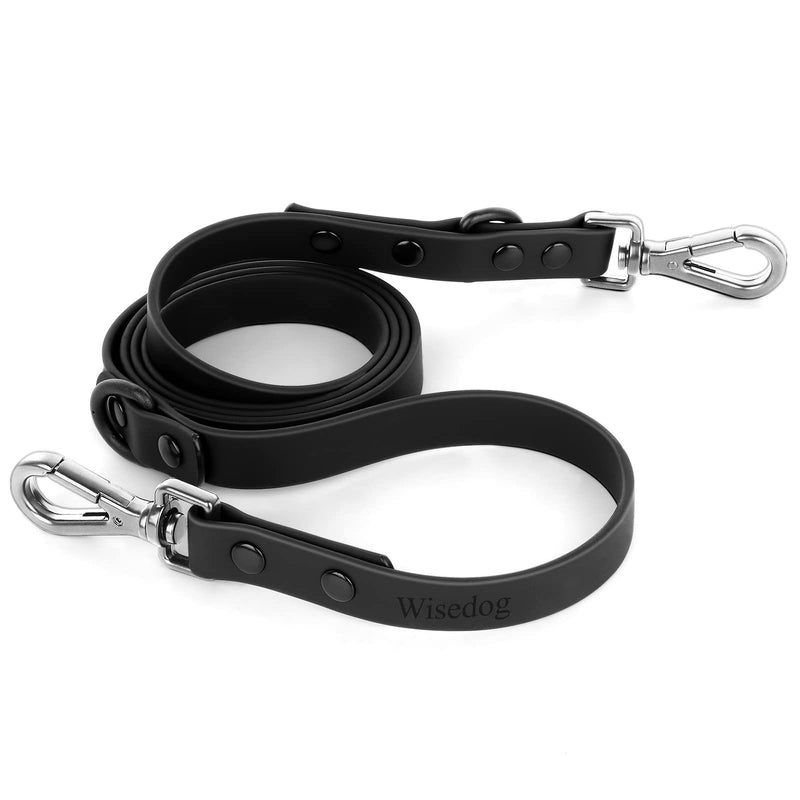 Wisedog Waterproof Dog Leash – 5ft/6ft Adjustable with 2 Hooks & Traffic Handle, Easy to Clean Double Clip Leash for Small, Medium, Large Dogs (Black L) L|3/4 in × 6 ft Black - PawsPlanet Australia