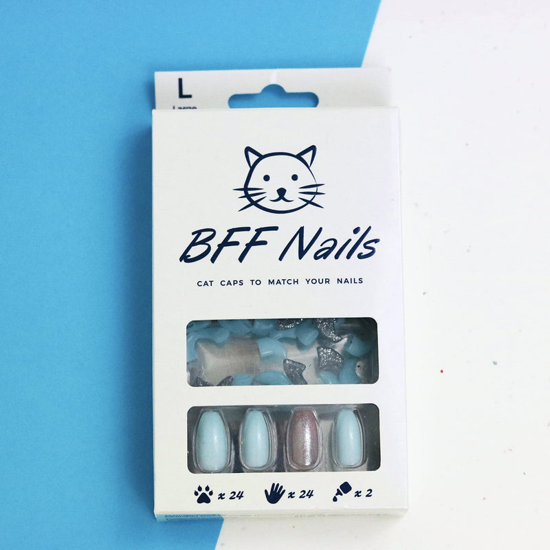 Cat Nail Caps for Cats with Matching Acrylic Press-On Nails for Humans (Medium, Light Blue with Silver Accent) Medium - PawsPlanet Australia