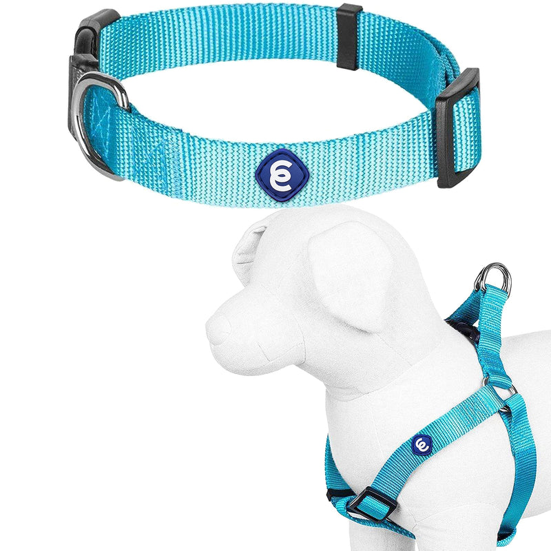 Blueberry Pet Essentials Bundle Set - Small Turquoise Dog Collar + Chest Girth 16.5-21.5" Harness - PawsPlanet Australia