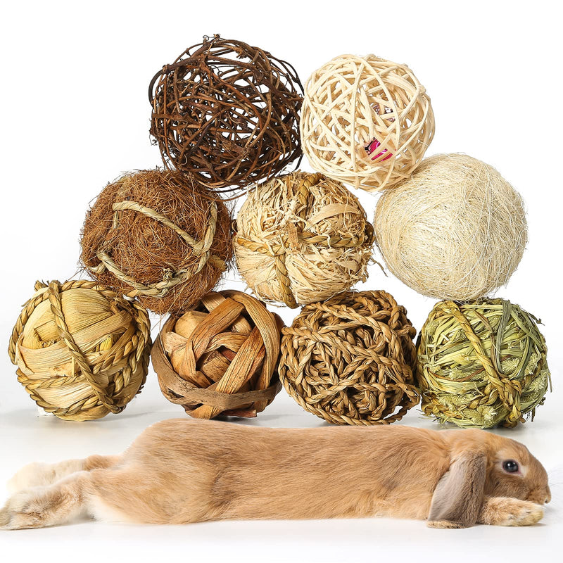 Small Animals Play Balls, Chew Grass Balls & Rolling Chew Toys for Bunny, Improve Pets Dental Health for Rabbit, Chinchilla, Guinea Pigs, Hamsters, Gerbils, Rats, Mice （9 Pieces） 9 pieces - PawsPlanet Australia