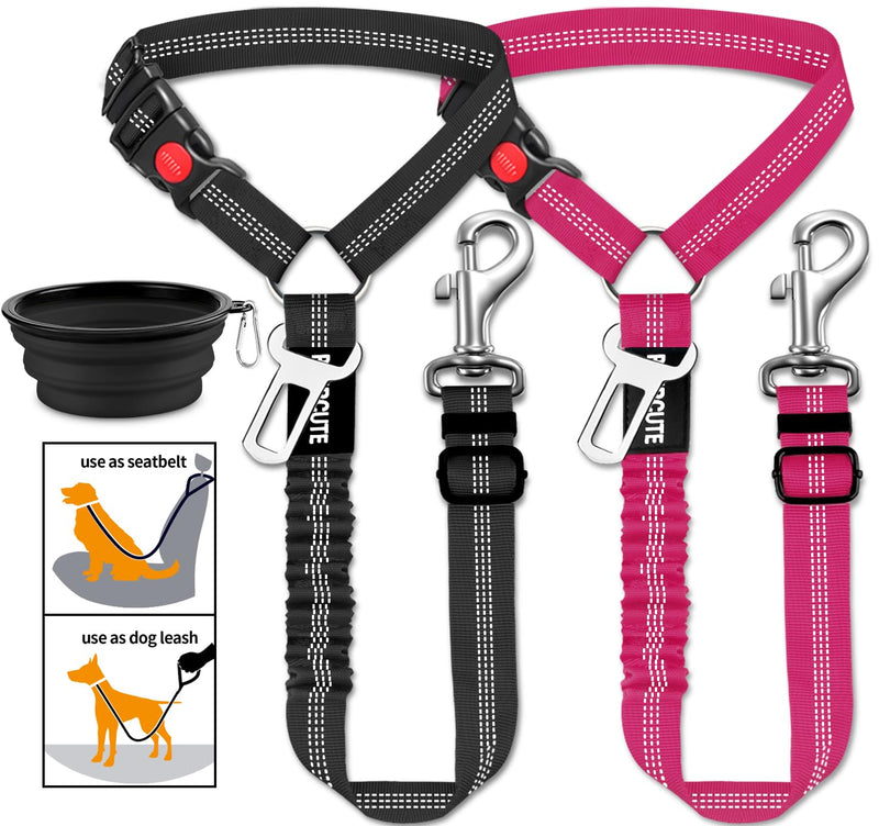 3 Piece Set Dog Seat Belt Retractable Dog Car Seatbelts Adjustable Pet Seat Belt for Vehicle Headrest Restraint Adjustable Heavy Duty & Elastic & Durable Car Harness for Dogs 07-Black+Rose Grey - PawsPlanet Australia