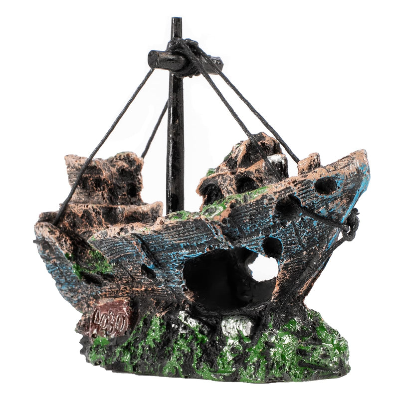 Fish Tank Decoration - Aquarium Accessories,Shipwreck Decor,Resin Material Sunken Ship Decorations for Fish Favors, Multi, 10 * 10 - PawsPlanet Australia