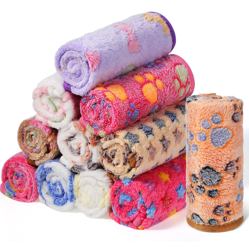 Tatuo 12 Pieces 16 x 24 Inch Dog Blanket Super Soft Warm Cat Sleep Mat Pet Kitten Doggy Fluffy Fleece Blankets with Cute Dog Paw Bone Star Elephant Patterns Printed Fluffy Blanket for Small Cat Puppy - PawsPlanet Australia