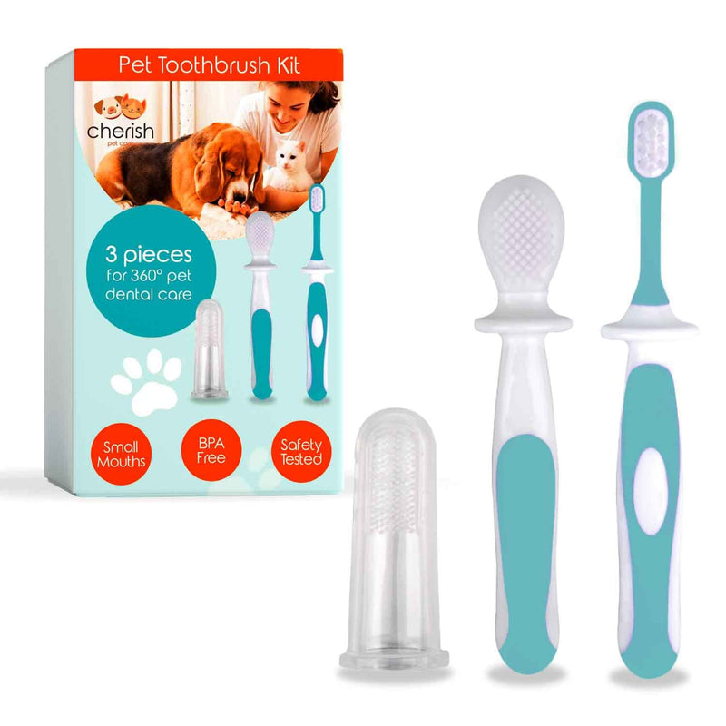 Cherish Pet Care Dog Tooth Brushing Kit (3pcs) - Dog Finger Toothbrush, Double-Sided Toothbrush, Small Dog Toothbrush, Dog Teeth Cleaning, Puppy Tooth Brushing Kit, Small Dog Tooth Brushing Kit - PawsPlanet Australia