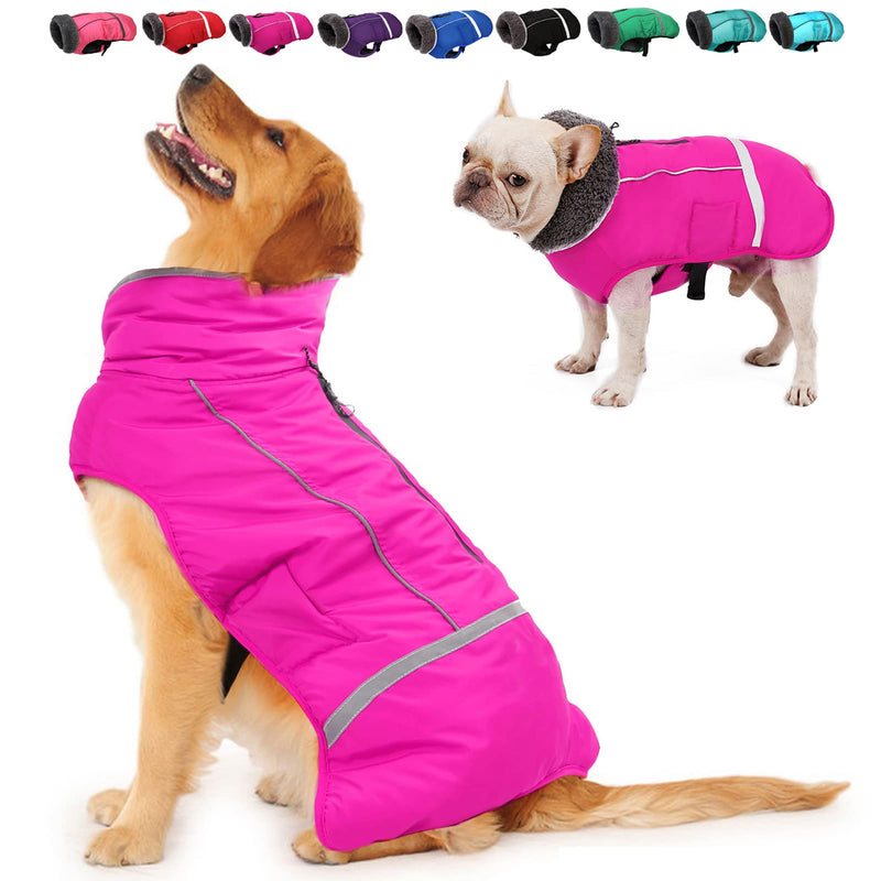 Dogcheer Warm Dog Coat, Fleece Collar Winter Dog Clothes, Reflective Pet Jacket Apparel for Cold Weather, Waterproof Windproof Puppy Snowsuit Vest for Small Medium Large Dogs L(Chest Girth 19.49"-29.3") Pink