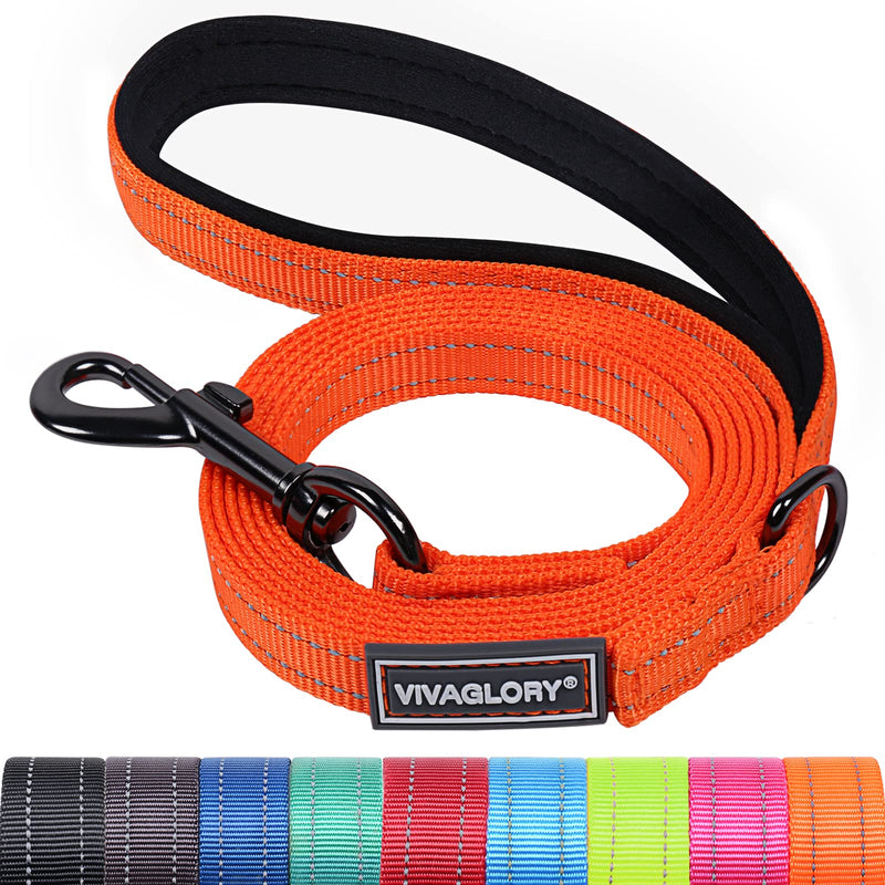 VIVAGLORY Dog Leash Dailyx Pet Leash with Soft Padded Handle for Training & Walking, Heavy Duty & Double Layer Nylon for Pet Puppy, 3ft x 1/2in, Orange Leash (3 ft. x 1/2 in.)
