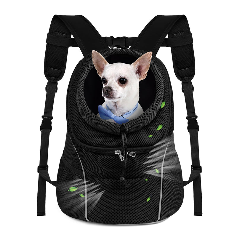 WOYYHO Pet Dog Carrier Backpack Small Dog Front Backpack Ventilated Dog Carrier Back Pack with Storage Pockets, Adjustable Straps & Safety Belt for Travel Hiking Outdoor(Size L: 10-14 lbs, All Black) 2-Solid Black Large(10-14lbs) - PawsPlanet Australia