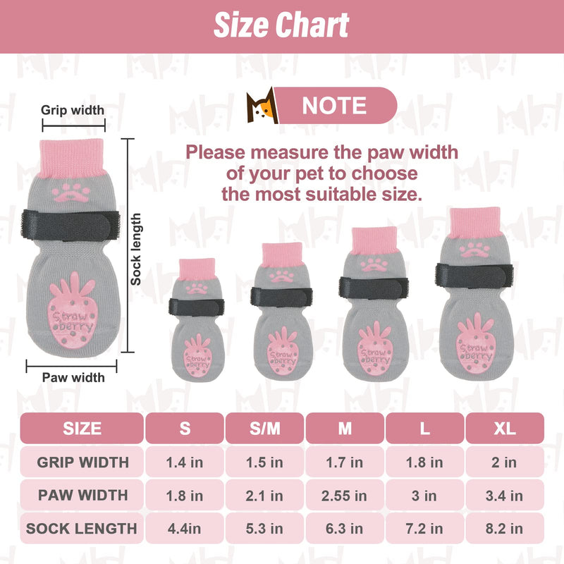 BEAUTYZOO Anti-Slip Dog Socks,Dog Shoes for Hot/Cold Pavement,Paw Protectors with Grips 3 pairs for Puppy Small Medium Large Senior Old Dogs,Dog Socks to Prevent Licking and Hardwood Floor Protection M(Pack of 6) Strawberry Pink - PawsPlanet Australia