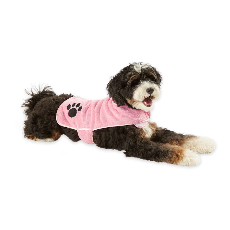Bone Dry Pet Robe Collection, Embroidered Absorbent Microfiber Bath Robe with Adjustable Closure, for Dogs & Cats, Small, Pink - PawsPlanet Australia
