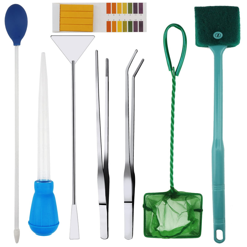 Fish Tank Cleaning Tools, 8 in 1 Aquarium Feeder Tools Kit, Aquarium Plants Cleaner, Stainless Steel Feeding Cleaning Tools 8pcs - PawsPlanet Australia