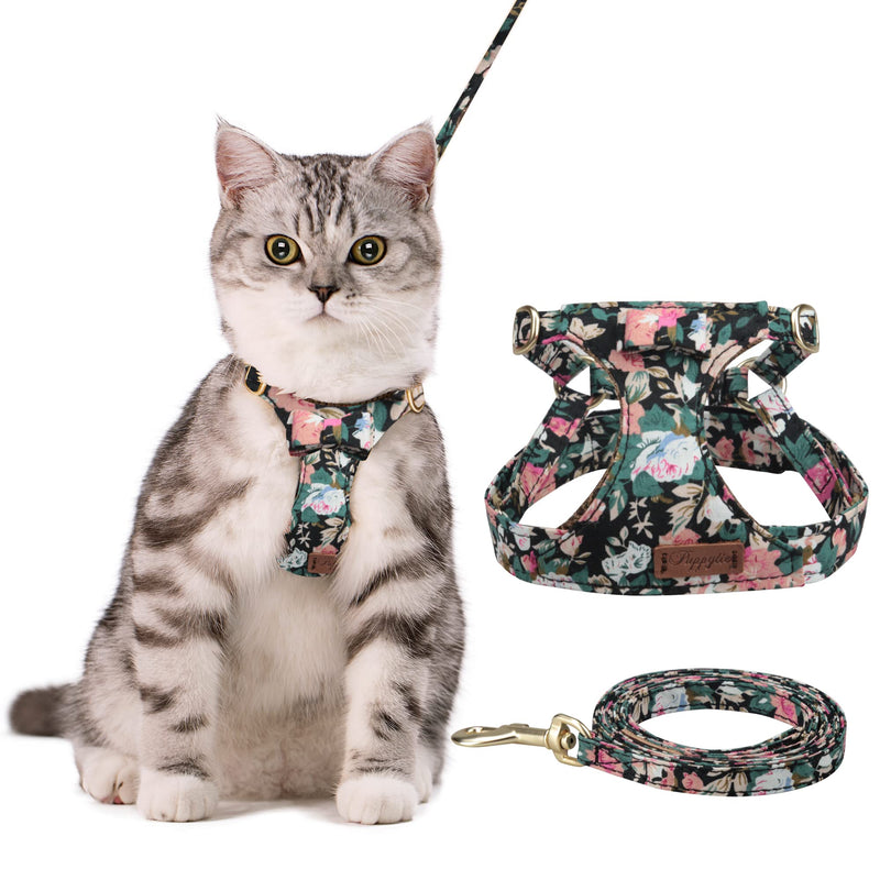 Cat Harness and Leash,Soft Escape Proof Adjustable Cat Mesh Vest Harness Ultra Light Breathable Cat Vest for Medium,Large Cats,Floral Print,S S Floral Print - PawsPlanet Australia