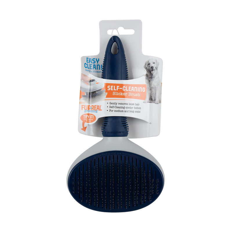 FurReal Dog Grooming Brush - Large Self-Cleaning Slicker for Medium & Long Coats | Removes Loose Hair and Untangles Mats Dog Slicker Brush - PawsPlanet Australia