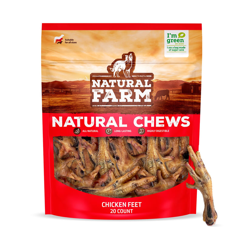 Natural Farm Nail-Free Chicken Feet Dog Treats (20 Pack), 100% Free-Range Air Dried Chicken Feet, No Nails, Fully Digestible, High Protein, Low Calorie, Joint Support, Single Ingredient Chicken Feet (20 pack) - PawsPlanet Australia