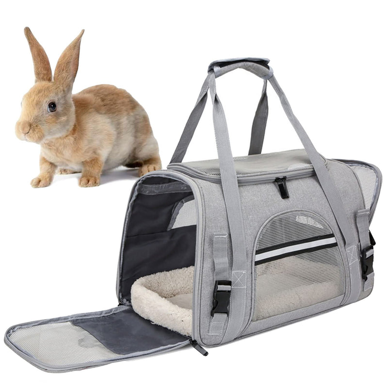 kathson Rabbit Travel Carrier Bag Airline Approved Pet Pocket Breathable Mesh Window Portable Hand Bag with Locking Safety Zippers for Small Dogs Cats Bunnies and Small Animals (Grey) Gray 17.2 x 10 x 11 in - PawsPlanet Australia