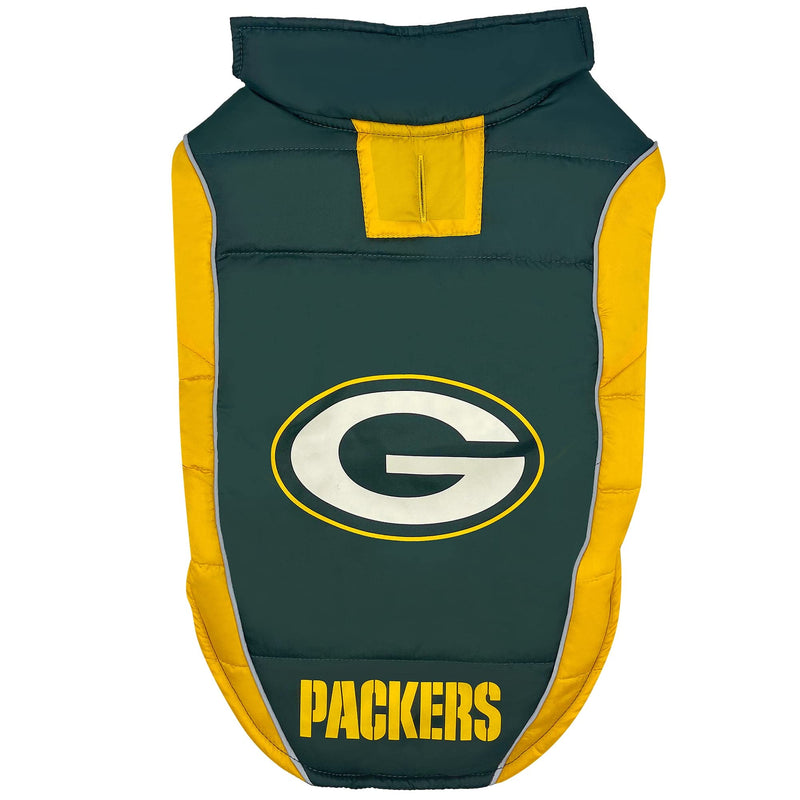 NFL Green Bay Packers Puffer Vest for Dogs & Cats, Size Medium. Warm, Cozy, and Waterproof Dog Coat, for Small and Large Dogs/Cats. Best NFL Licensed PET Warming Sports Jacket