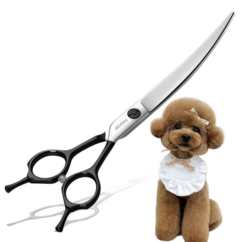 Curved Dog Grooming Scissors Professional 7" Grooming Shears for Dogs Pet Right Handed Groomer Japan 440C Stainless Steel (7 in Curved, Black) 7 in - PawsPlanet Australia