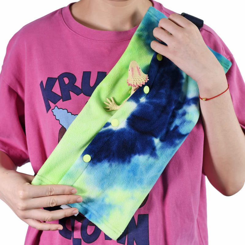 LIKZINWA Small Animal Sling Carrier, Bearded Dragon and Lizard Reptile Carrier With Adjustable Strap (Blue-Green) Blue-Green - PawsPlanet Australia