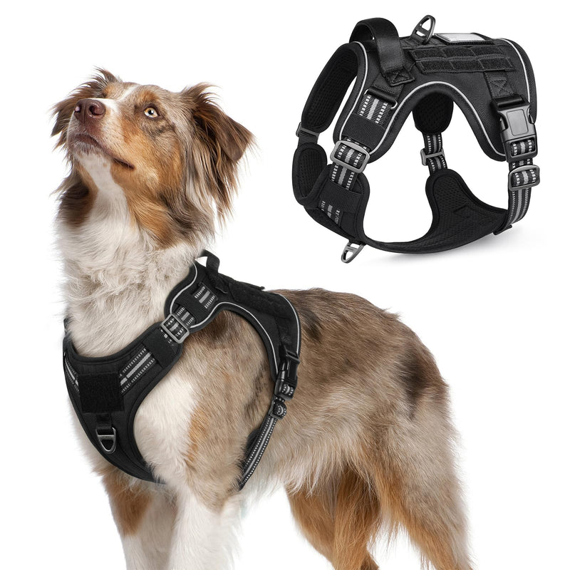 rabbitgoo Tactical Dog Harness Medium Sized Dog, No Pull Military Service Vest with Handle & Molle, Easy Control for Training Walking, Adjustable Reflective Straps, Black, M - PawsPlanet Australia