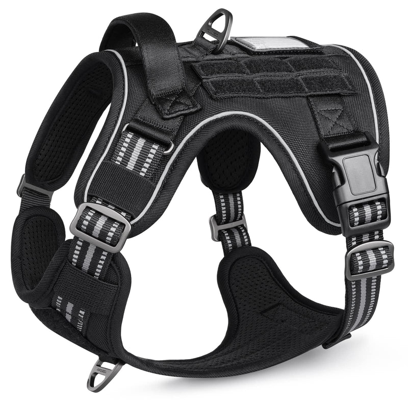 rabbitgoo Tactical Dog Harness for Large Dogs, No Pull Military Dog Harness with Handle & Molle, Easy Control Service Dog Vest Training Walking, Adjustable Reflective Tactical Pet Harness, Black, L - PawsPlanet Australia