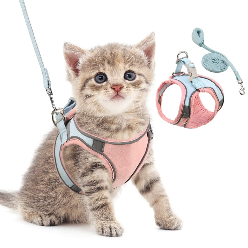 ORIA Pet Harness, Dog Harness, Cat Harness and Leash Set, Breathable Pet Vest, Reflective Strips Jacket for Small Kitten, Puppy, Rabbit, Pink and Blue, 4.4 to 6.6lb XX-Small - PawsPlanet Australia