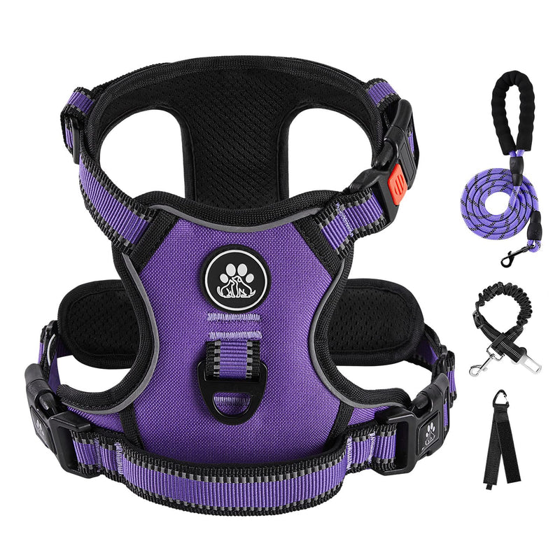 IVY&LANE No Pull Dog Harness for Small Dogs, Dog Vest Harness with Leash, Safety Belt and Storage Strap, Fully Adjustable Harness, 360° Reflective Strip, Soft Handle (Purple, S) Purple - PawsPlanet Australia