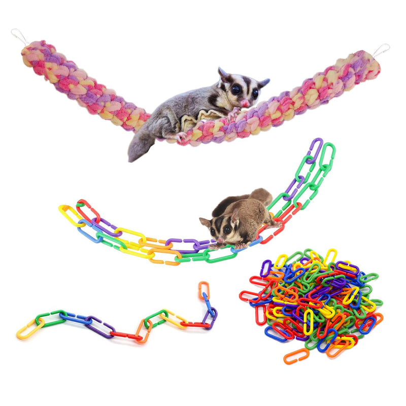 JSLZF Sugar Glider Climbing Toys, Hanging Sugar Glider Toy Cage Accessories, 250 PCS Plastic C-Clips Hook Chain Links Swing Toy Bird Rope Perch