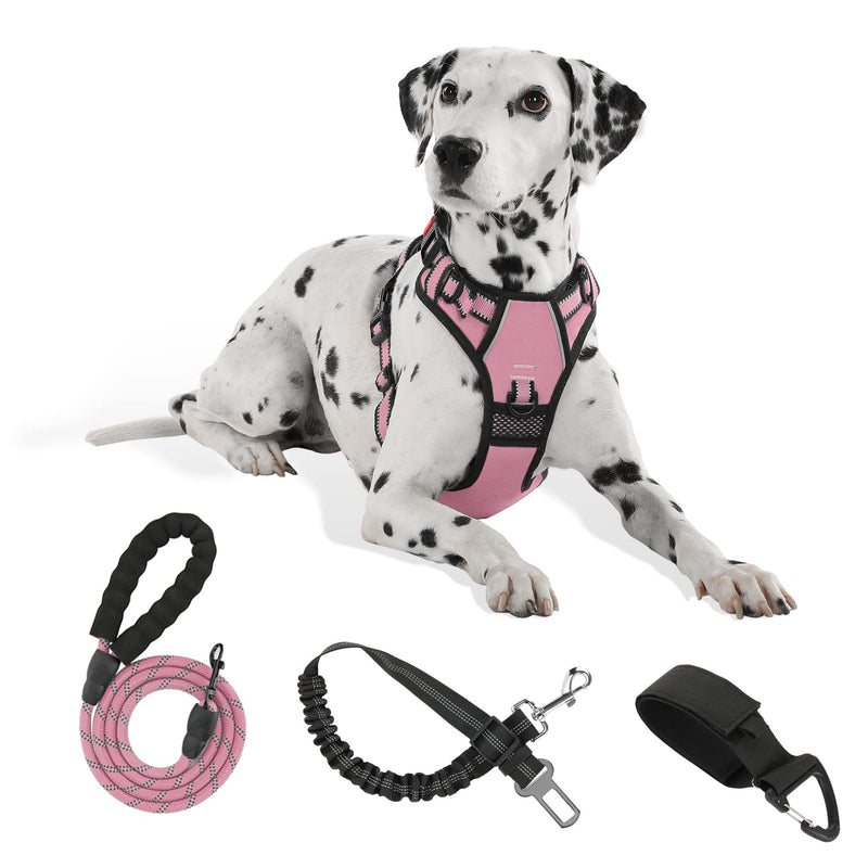 FURRYFECTION No Pull Dog Harness, Reflective Vest Harness with Leash No Choke Soft Padded Dog Vest, Adjustable Front Lead Dog Harnesses with Dog Seat Belt for Small Medium Large Dogs L Pink - PawsPlanet Australia