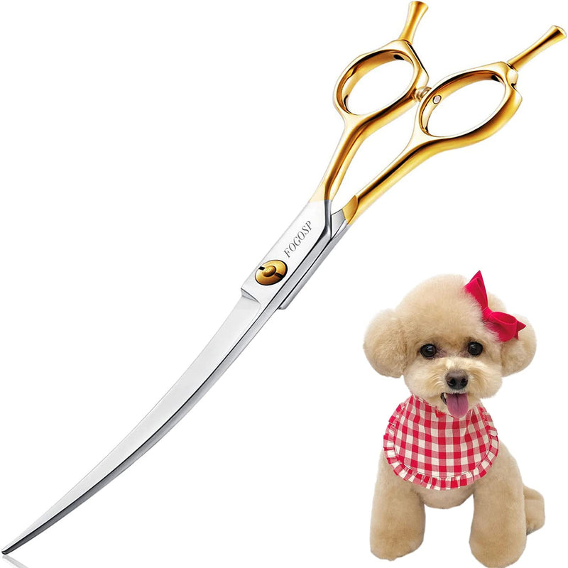 Curved Dog Grooming Scissors Professional 7" Grooming Shears for Dogs Pet Right Handed Groomer Japan 440C Stainless Steel (7 in Curved, Gold) 7 inch - PawsPlanet Australia