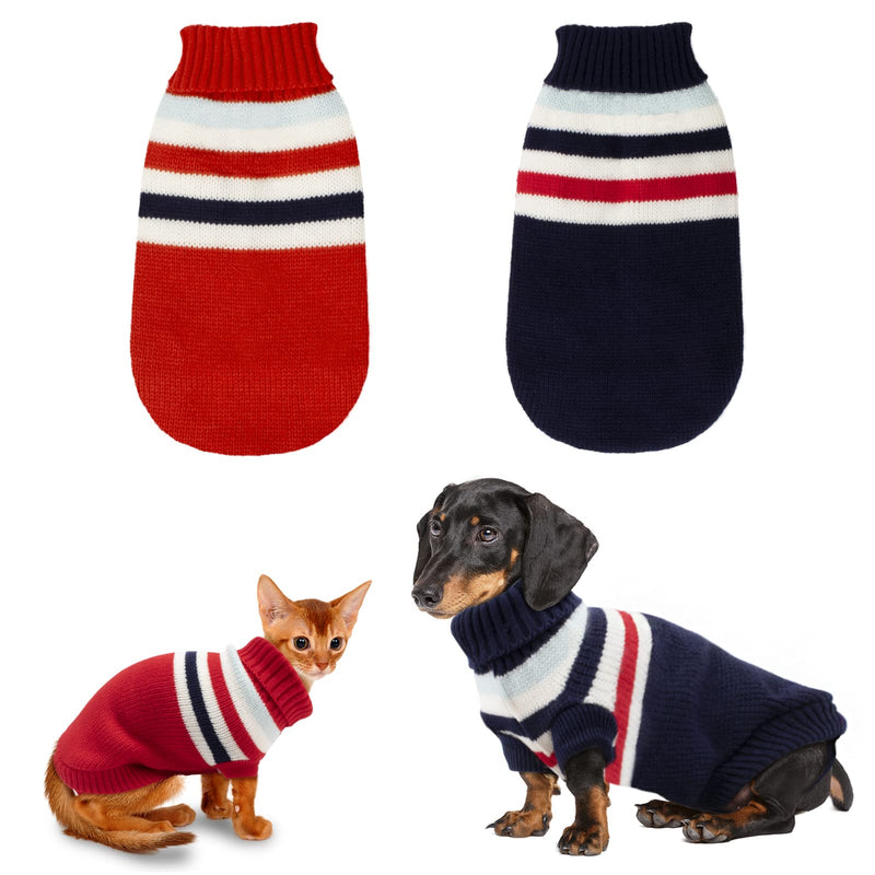 Rypet 2 Packs Striped Cat Sweater - Warm Knitted Sweater Turtleneck Cat Winter Clothes for Kittys and Small Dogs X-Small (Pack of 2)