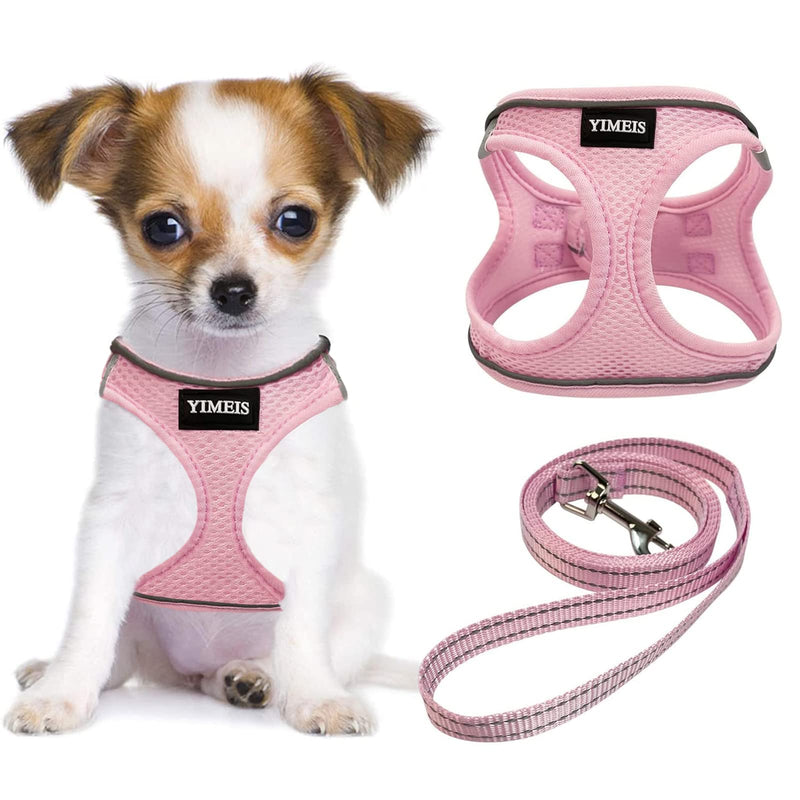 YIMEIS Dog Harness and Leash Set, No Pull Soft Mesh Pet Harness, Reflective Adjustable Puppy Vest for Small Medium Large Dogs, Cats (Pink, X-Small (Pack of 1) Pink X-Small (Pack of 1) - PawsPlanet Australia