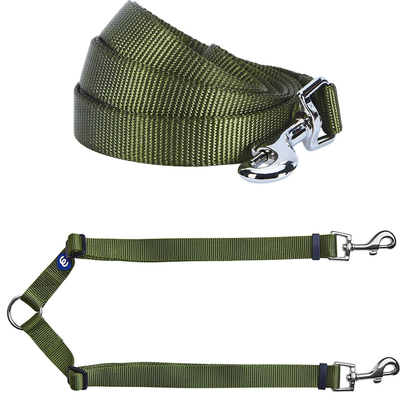 Blueberry Pet Essentials Bundle Set - Small Military Green Leash + Small Double Leash - PawsPlanet Australia