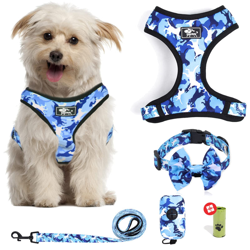 Step in Dog Harness and Leash Set, Adjustable Reflective No Pull Dog Vest Harness Set for Puppy Medium Dog with Bow Collar, Leash and Poop Bag, Medium Blue Camouflage M (neck 13" chest 14.2"-18.8") - PawsPlanet Australia