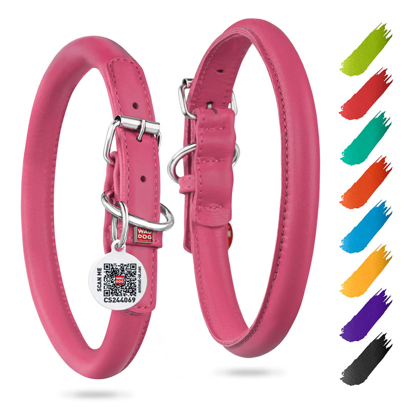 WAUDOG Ultra Soft Rolled Leather Collar - Soft Padded for Small, Medium, and Large Dogs - Puppy Collar for Male and Female Dogs 10" - 13" Neck Pink - PawsPlanet Australia