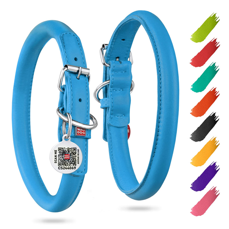 WAUDOG Ultra Soft Rolled Leather Collar - Soft Padded for Small, Medium, and Large Dogs - Puppy Collar for Male and Female Dogs 10" - 13" Neck Blue - PawsPlanet Australia