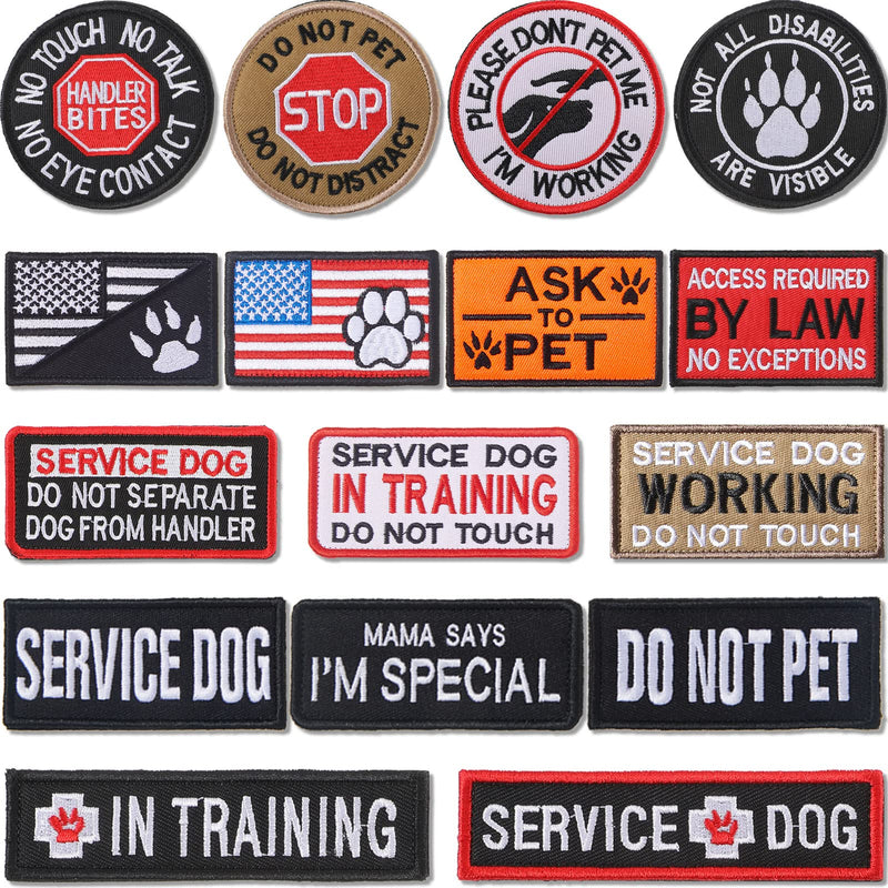 16 Pieces Service Dog Patch Do Not Pet Patch Ask to Pet Patch Removable Service Dog Vest Patches Embroidery Tactical Patches with Hook and Loop American Flag Dog Patches for Dog Harness Vest Collar - PawsPlanet Australia