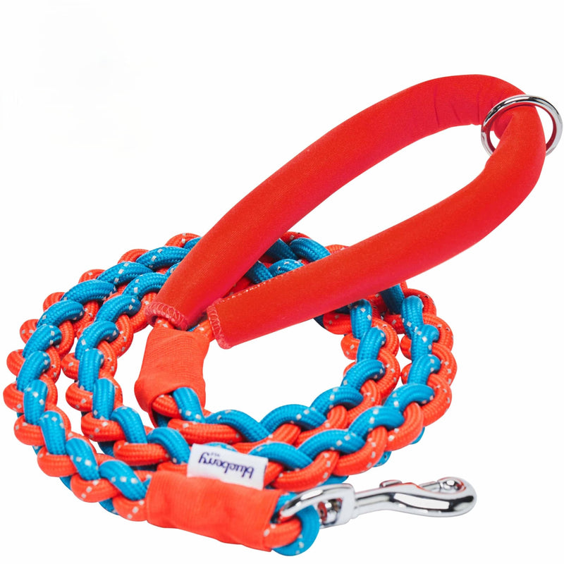 Blueberry Pet Heavy Duty Reflective Braided Handmade Dog Rope Leash in Flame Red and Azure Blue, 4 ft, Strong Leashes for Dogs - PawsPlanet Australia
