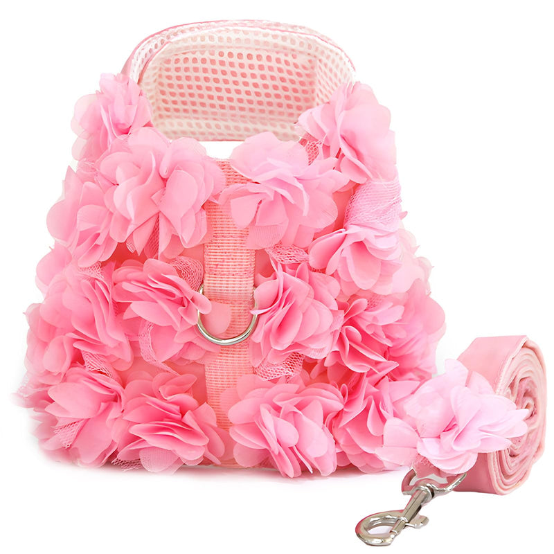 Cute Small Dog Harness and Leash Set Pink Lace Floral Girl Puppy Harness for Small Dogs Cats Soft Mesh Dog Vest Harness Escape Proof Pet Cat Harness Outfits XS (Fit 1-3 lbs; Chest 9.5-11") - PawsPlanet Australia