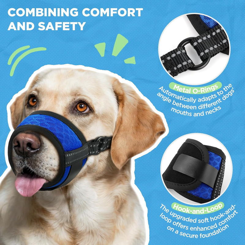 Dog Muzzle, Soft Dog Muzzle for Large Medium Small Sized Dog, Breathable Mesh Large Dog Muzzle for Biting Barking and Chewing, No Bark Muzzle for Small Medium Large Dogs Outside Walking Grooming Blue S（Snout C：8"-9.5"） - PawsPlanet Australia