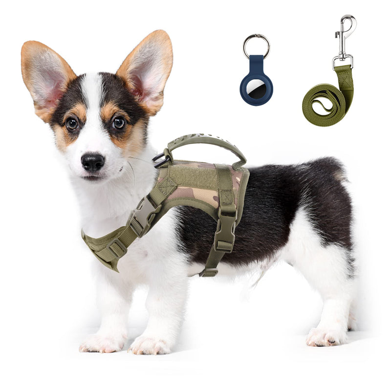 Annchwool Tactical Dog Harness for Small Dogs with Handle, Military Service Dog Vest and Leash Set for Outdoor Training Walking Hiking, Adjustable (Black, Camo) Green Camo XS (Neck:9.7"-14")(Chest: 11.8"-19") - PawsPlanet Australia