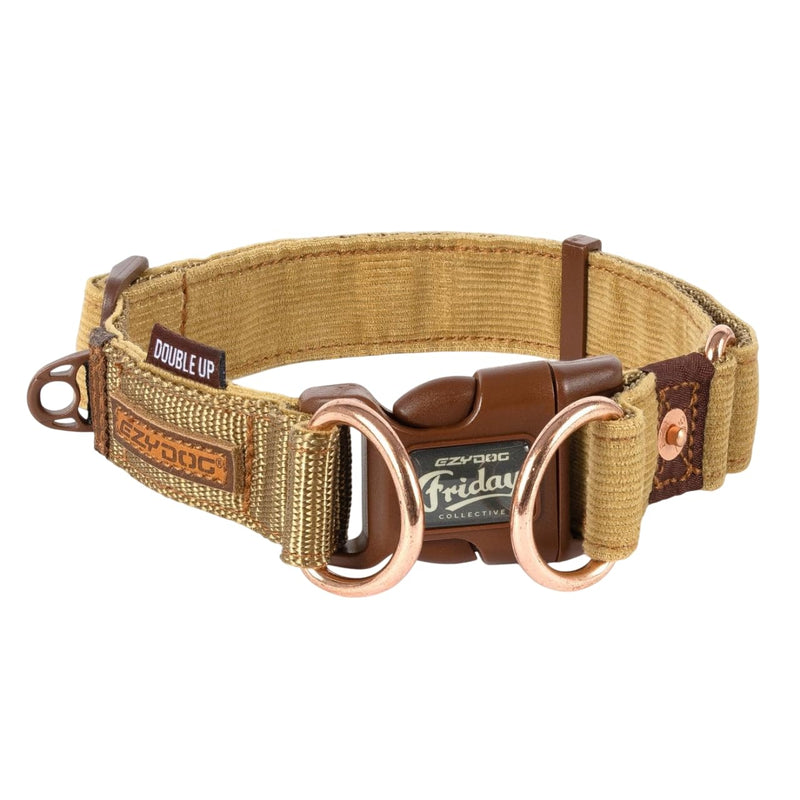 EzyDog Double Up Premium Nylon Dog Collar with Stitching - Double D-Rings for Superior Strength, Safety, and Comfortability - Non-Rusting and Includes an ID Attachment (Medium, Corduroy) m - PawsPlanet Australia