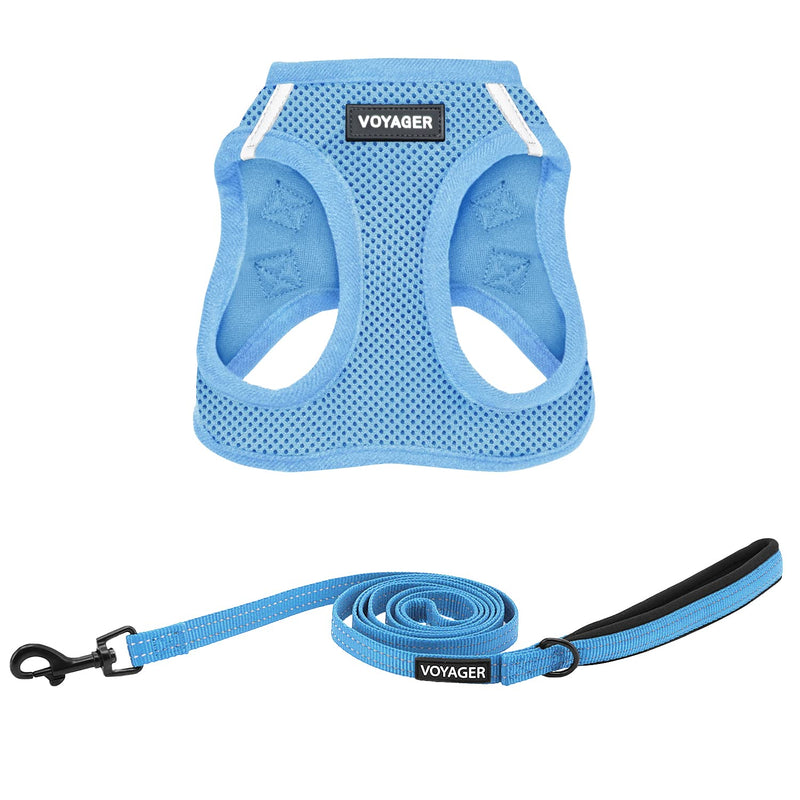 Voyager Step-in Air All Weather Mesh Harness and Reflective Dog 5 ft Leash Combo with Neoprene Handle, for Small, Medium and Large Breed Puppies by Best Pet Supplies - Set (Baby Blue), XS Harness Leash Set (Baby Blue) XS (Chest: 13 - 14.5") - PawsPlanet Australia