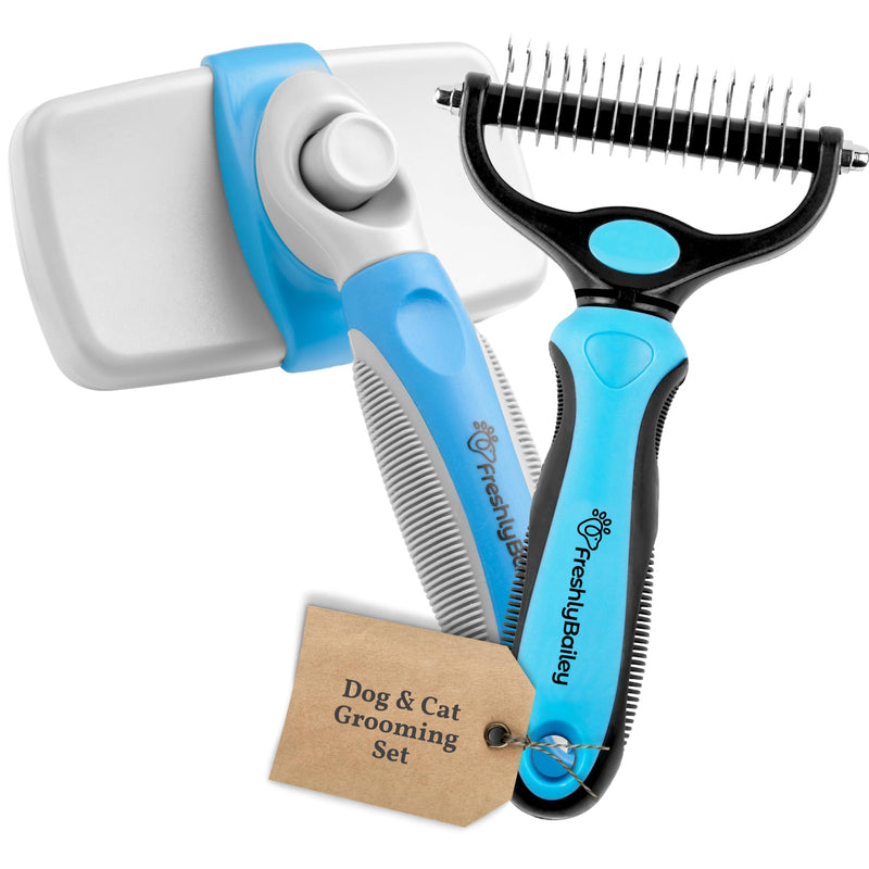 Dematting Tool and Self Cleaning Slicker Brush - Perfect Grooming Set For Cats and Dogs - PawsPlanet Australia