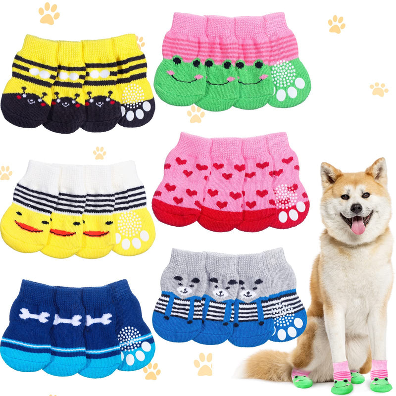 24 Pieces Anti Slip Dog Socks Small Cat Puppy Paw Protector Socks Pet Doggie Socks Grip Knit Socks with Better, Pet Paw Protector Traction for Small Medium Pet Dog Indoor on Hardwood Floor Wear - PawsPlanet Australia