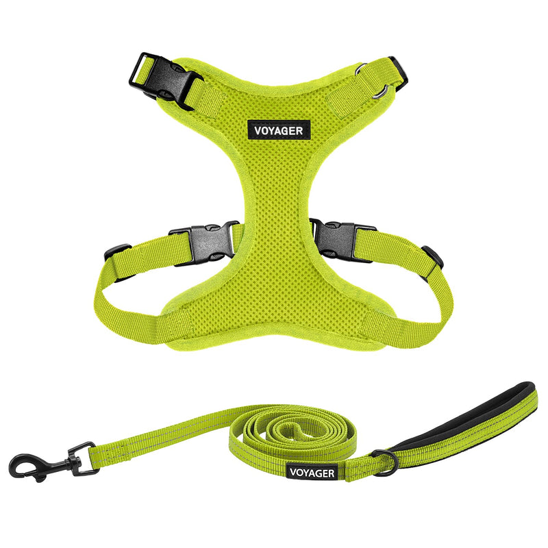 Voyager Step-in Lock Dog Harness w Reflective Dog Leash Combo Set with Neoprene Handle 5ft - Supports Small, Medium and Large Breed Puppies/Cats by Best Pet Supplies - Lime Green, XS Harness Leash Set (Lime Green) XS (Chest: 13 - 16" * Fit Cats) - PawsPlanet Australia
