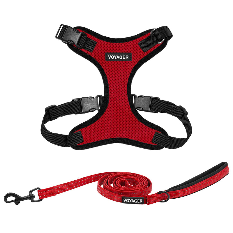 Voyager Step-in Lock Dog Harness w Reflective Dog Leash Combo Set with Neoprene Handle 5ft - Supports Small, Medium and Large Breed Puppies/Cats by Best Pet Supplies - Red/Black Trim, M - PawsPlanet Australia