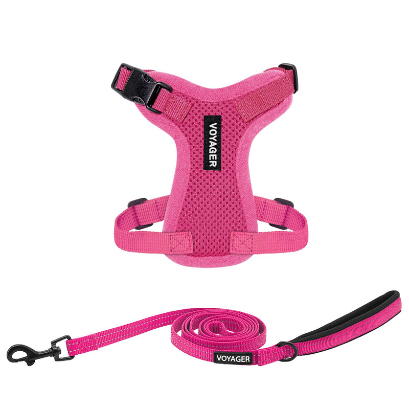 Voyager Step-in Lock Adjustable Cat Harness w. Cat Leash Combo Set with Neoprene Handle 5ft - Supports Small, Medium and Large Breed Cats by Best Pet Supplies - Fuchsia, XXS Harness Leash Set (Fuchsia) XXS (Chest: 11.5 - 14" * Fit Cats) - PawsPlanet Australia