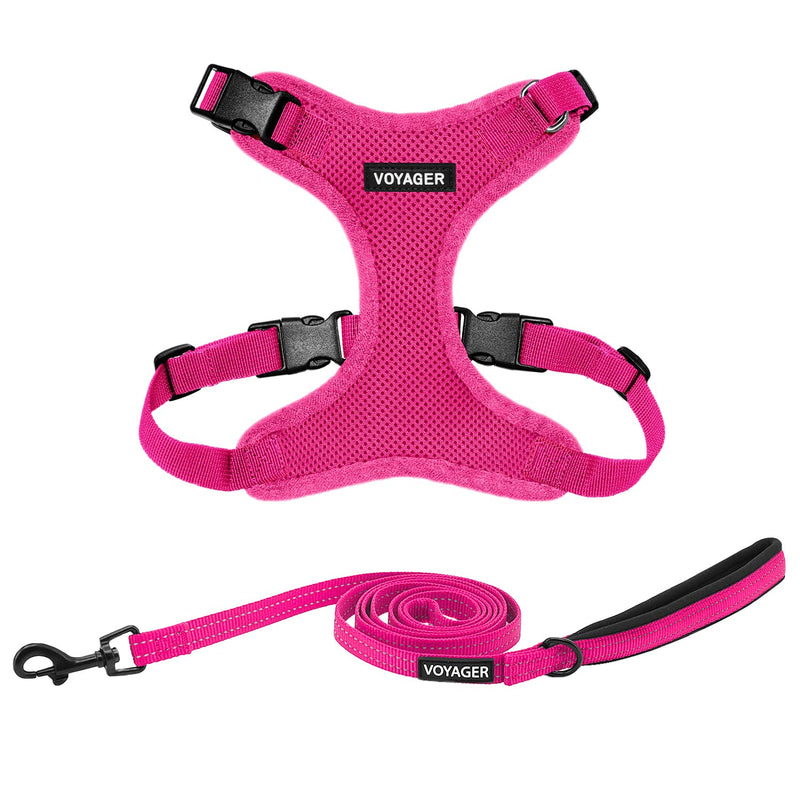 Voyager Step-in Lock Dog Harness w Reflective Dog Leash Combo Set with Neoprene Handle 5ft - Supports Small, Medium and Large Breed Puppies/Cats by Best Pet Supplies - Fuchsia, L - PawsPlanet Australia